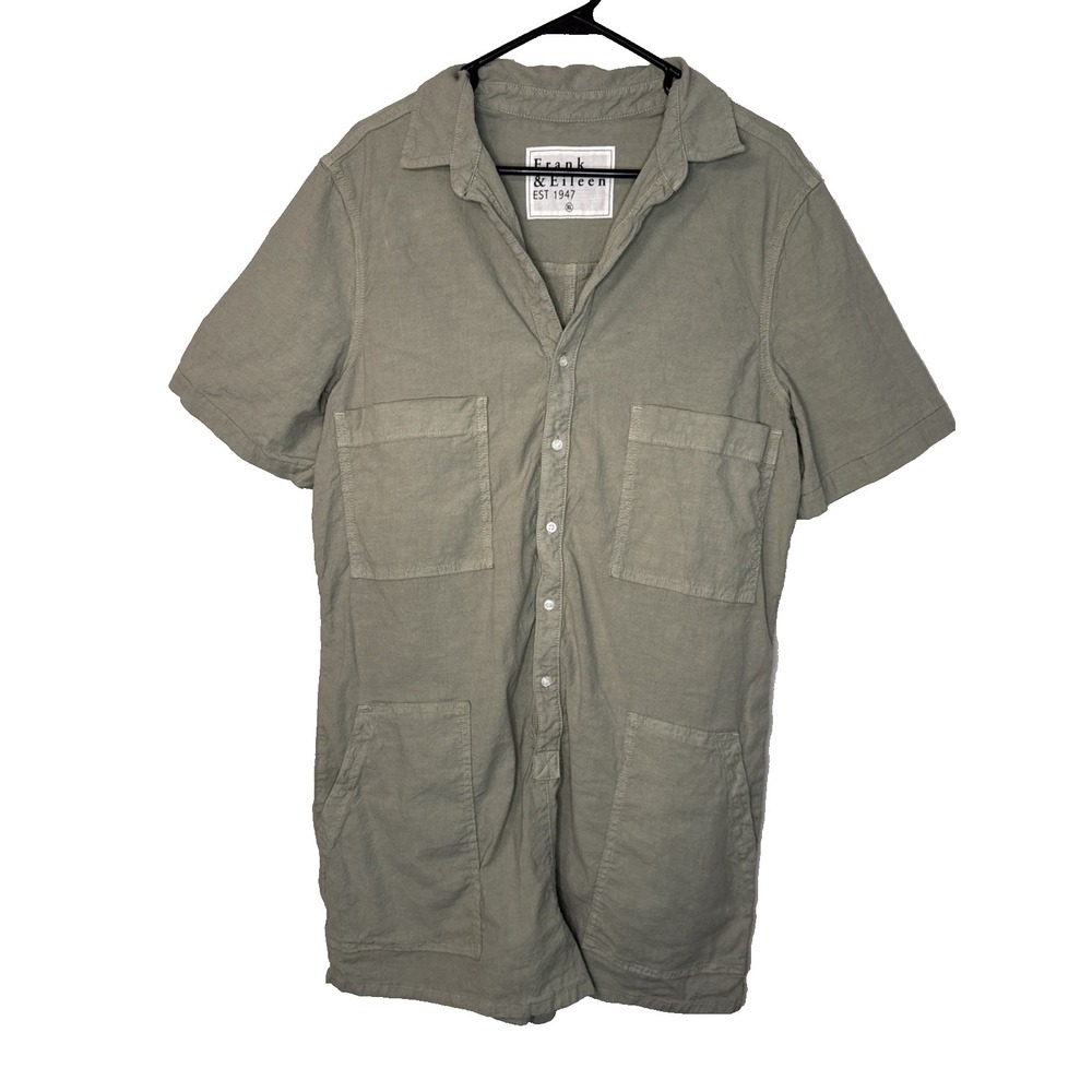 Frank & Eileen Ireland Playsuit Romper Women's XL Linen Button Up Sage Green
